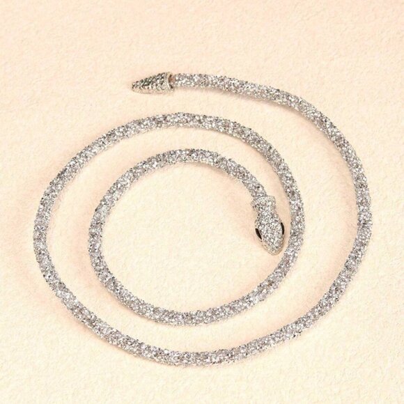 Art Deco Crystal Adjustable Snake Necklace in Silver, NWT - Picture 4 of 10